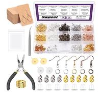 Swpeet 1533Pcs Earring Making Assortment Kit, Include Earring Hooks, Open Jump Rings, Needle Nose Pliers, Butterfly and Rubber Bullet Earring Backs, Earring Posts, Earrings Holder Cards and Clear Bags