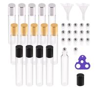 Swpeet 15Pcs 10ml Clear Essential Oil Roller Balls Glass Bottles with 17 Stainless Steel Roller Balls, 15 Color Lids, 1 Opener, 2 Funnel, Refillable Perfume Bottles with Roller Protection, In Total 50