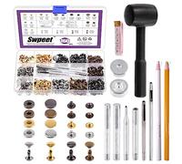 Swpeet 160 Sets Leather Snap Fasteners & Rivets Kit, Silver, Incl Fixing Tools & Soft Tape Measure