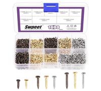 Swpeet 1600Pcs 6/8/10mm 3 Colors Small Copper-plated Hardware Tiny Screws/Nails Kit Including Gold Silver Bronze Boxed Tiny Wooden Screws Mini Nails for Compact Antique DIY Decorative Box Accessories