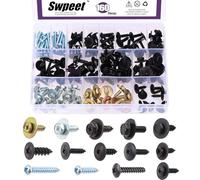 Swpeet 160Pcs 14 Sizes Metal Car Screw Body Bumper Hood Retainer Clips with Phillips Round Head Self Tapping Screw Assortment Kit, Body Bolts Fender Liner Splash Shield Bumper Cover for Most Cars