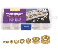 Swpeet 160Pcs Metric M2 M2.5 M3 M4 M5 M6 M8 M10 Brass Hex Nuts Assortment Kit, Full Finished Hex Nuts Perfect for use with Fishing Reels, Bicycles