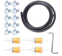 Swpeet 16Pcs 5/16 Inch ID Fuel Line Set, 2 Meter-6.5 Feet Length Black Fuel Line Hose with Fuel Filters, 10Pcs Zinc Plated Mini Fuel Injection Line Style Hose Clamp and Z-shape Wrench