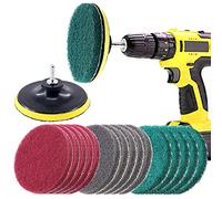 Swpeet 16Pcs 5Inch 3 Scrubbing Pads Drill Powered Brush Tile Scrubber Scouring Pads Cleaning Kit, Abrasive Buffing Pads Replacement with 1 Pcs Hook Attachment for House Cleaning