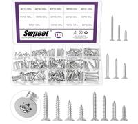 Swpeet 170Pcs 14 Sizes Silver 304 Stainless Steel Flat Countersunk Head Torx Screws Assortment Kit, Security Anti-Theft Tamper Proof Screws, Torx Drive Self Tapping Wood Screws for Wood, Soft Metal