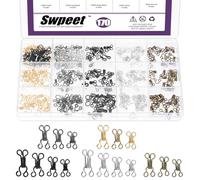Swpeet 170Pcs 4 Sizes 5 Colors Sewing Hooks and Eyes Closure Assortment Kit, Bra Clasps Hook and Eye Latch Replacement, Metal Extender Connector Buckle for Bra Clothing Trousers Sewing DIY Craft