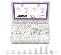 Swpeet 170Pcs 6 Sizes M8 White Nylon Pan Round Head Screws with Hex Nuts and Gaskets Assortment Kit, Nylon Phillips Cross Pan Round Head Screw, Nylon Plastic Machine Screws, Length 8/10/12/15/20/25mm