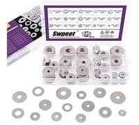 Swpeet 175Pcs 15 Sizes Large 304 Stainless Steel Penny Flat Washer Assortment Set, Including 7 Different Types for Home, Automotive and Shop Use Sizes - M3 M4 M5 M6 M8 M10 M12