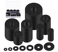 Swpeet 175Pcs 7 Sizes Flat Rubber Washers Assortment Kit, 10/12/16/18/20/25/30mm Heavy Duty Black Rubber Vibration Damping Pads, Rubber Bushing Gasket Kit for Appliances Faucets Screws Bolts