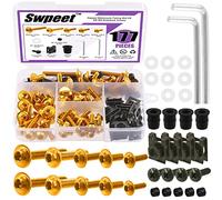 Swpeet 177 Pieces 2 Sizes M5 M6 Motorcycle Fairing Bolt Assortment Kit, Motorcycle Windscreen Screws Attachment Sports Bike Bolt Trim for All Models Years Sports Bikes (Gold)
