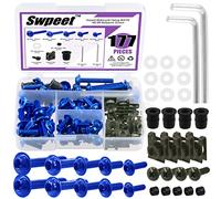 Swpeet 177Pcs 2 Sizes M5 M6 Motorcycle Fairing Bolt Assortment Kit, Motorcycle Windscreen Screws Fasteners Fixing Sportbike Bolts Fairing for All Models & Years Sport Bikes (Blue)