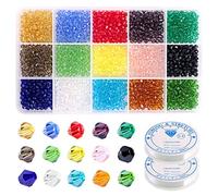 Swpeet 1802Pcs 4MM Glass Bicone Crystal Beads Kit, Including Bicone Crystal Glass Beads with Threading Needles and Elastic String Cord for DIY Beading Projects, Bracelets, Necklaces, Earrings & Other