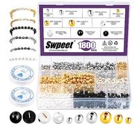 Swpeet 1802Pcs Round Spacer Beads Making Set - 4mm 6mm 8mm Gold Silver Loose Ball with Elastic String for DIY Bracelet Craft Jewelry Making