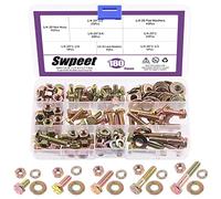 Swpeet 180Pcs 1/4-20" x 1/2" to 1-1/2" 5 Sizes Grade 8 USS Nut Bolts Assortment Kit, Heavy Duty Bolt Nut and Washer Assortment Coarse Thread Hex Head Cap Screws Bolt Flat and Lock Washer