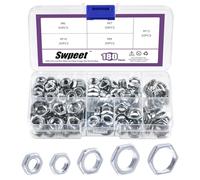 Swpeet 180Pcs 5 Sizes M6 M7 M8 M10 M12 White Zinc Plated Thin Hex Lock Nut Assortment Kit, White Zinc Plated Hex Locknuts Fitting for Pipe Fitting and Plumbing Fixed