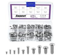Swpeet 190Pcs M2 M2.5 M3 M4 M5 Solid 304 Stainless Steel Brazier Head Rivets Assortment Kit, Half Round Head Solid Knurled Rivets, Aluminum Rivet Solid Rivets for Repairing Boat, Aircraft