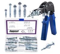 Swpeet 19Pcs 5Sizes M4 M5 M6 Zinc Plated Carbon Steel Hollow Drive Wall Anchor with Wall Anchor Setting Tool Assortment Kit, Molly Bolt Drive Anchor Kit for Drywall