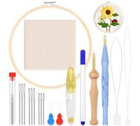 Swpeet 19Pcs Punch Needle Embroidery Kit with Embroidery Hoop, Punch Needle Cloth and Marker Pen, Adjustable Rug Yarn Punch Needle Ideal for Embroidery Floss Cross Stitching Beginner