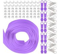 Swpeet 1Roll 10 Yard #5 Light Purple Nylon Zipper Tape Strip With 20Pcs Matched Sliders Assortment Kit, Replacement Roll Endless Zip Set With Double Single Slider