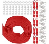 Swpeet 1Roll 10 Yard Red Nylon Zipper Tape with 20Pcs Matched Zipper Sliders Assortment Kit, Replacement Zip Set for Sewing