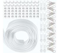Swpeet 1Roll 10 Yard White Nylon Zipper Tape with 20Pcs Matched Zipper Sliders Assortment Kit, Replacement Zip Set with Double Single Slider and Zip for Sewing