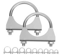 Swpeet 2 x 2.5 inch exhaust U clamp kit, 2-1/2 inch stainless steel silencer U-bolt clamp, universal heavy duty U-bolt silencer clamp, ideal for tip pipes connection