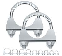 Swpeet 2 x galvanised 1-3/4.45 mm exhaust U clamp kit, galvanised silencer U-bolt clamp, universal heavy duty U-bolt silencer clamp, ideal for tip pipe connection