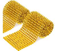 Swpeet 2 Yards Gold Sew Stitch On Spike Stud Set, Cone Tree Spike Stud Rivets Flatback Punk Rock Trim Bead, Decor Punk Rock Trim Mesh Rivets Studs Beads for Punk Style Clothing DIY Craft Decoration