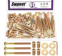 Swpeet 20 Sets 1/4-20 Color Zinc Plated Threaded Inserts and Bolts Washers Kit, 1/4-20×75mm Flat Head Hex Socket Furniture Bolts for Woodworking, Hex Drive, Allen Wrench, Total 61Pcs
