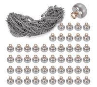 Swpeet 20 Yard Grey Braid Trim with Elastic Button Loop with 50Pcs Pearl Buttons Kit, Elastic Button Loop Stretch Band, Braid Trim Embellishment Elastic Cord with Buttonhole for Costume Crafts