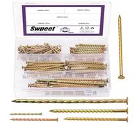 Swpeet 200Pcs 5 Sizes 40/60/80/100/150mm Carbon Steel Colored Zinc Plated Fence Deck Nails Assortment Kit, Spiral Shank Spikes Spiral Deck Nail for House Floor Repairing Wall Woodworking