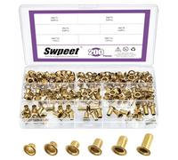 Swpeet 200Pcs 6 Sizes M6 Through Hole Copper Rivets Assortment Kit, Hollow Rivets Grommets, Double-Sided Circuit Board PCB Vias Nails for Electrical Applications Belts Wallets Leather DIY Craft