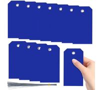 Swpeet 200Pcs Blue 4.72"x2.36" Waterproof Writable Eyelet Hole Plastic Tags with Wires Assortment Kit, Hanging Tags Attached Eyelet Blank Tag for Labeling Luggage Product Identification