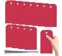 Swpeet 200Pcs Red 6.29"x3.14" Waterproof Writable Eyelet Hole Plastic Tags with Wires Assortment Kit, Hanging Tags Attached Eyelet Blank Tag for Labeling Luggage Product Identification