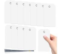 Swpeet 200Pcs White 4.72"x2.36" Waterproof Writable Eyelet Hole Plastic Tags with Wires Assortment Kit, Hanging Tags Attached Eyelet Blank Tag for Labeling Luggage Product Identification
