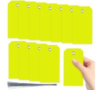 Swpeet 200Pcs Yellow 4.72"x2.36" Waterproof Writable Eyelet Hole Plastic Tags with Wires Assortment Kit, Hanging Tags Attached Eyelet Blank Tag for Labeling Luggage Product Identification