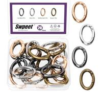 Swpeet 20Pcs 4Colors 35mm Metal Spring Oval Rings Assortment Kit, Oval Spring Buckle Trigger Spring Oval Rings for Handbag, Key Chains, and Craft Making