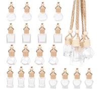 Swpeet 20Pcs 5 Sizes 5/6/7/8/10ml Hanging Perfume Diffuser Air Freshener Diffuser, Empty Refillable Clear Glass Essential Oil Car Bottles Fragrance Pendant Vials with Wooden Caps & Hanging String