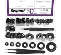 Swpeet 210Pcs 7 Sizes M3 M4 M5 M6 M8 M10 M12 Manganese Steel Push On Dolly Wheel Lock Washers with Tweezers Assortment Kit, Spring Steel Push-on Washers, High Density Push Nuts Fits Dolly Axle Rods