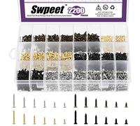 Swpeet 2200Pcs 4 Colors 5mm 6mm 8mm 10mm 12mm 16mm Wood Screws Assortment Kit, Assorted Mini Wood Screws Flat Cross Head Screws Self Drilling Screws Drywall Scews Wood Screws, Flat Head Screws