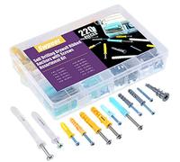 Swpeet 220Pcs Assorted Sizes Hollow Self Drilling Drywall Anchors Kit, Plastic Self Drilling Drywall Ribbed Anchors Assortment with Screws Perfect for Fixing Curtains, Calligraphy, Wall Cabinets