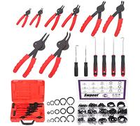 Swpeet 225Pcs Snap Ring Plier Set, 11Pcs Straight & Bent Retaining Ring Pliers with Case, 5 Size External Internal Circlip Retainer Rings Set with Rubber Washer Hook & Pick for Car Trunk Motorcycle