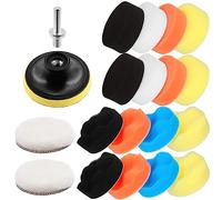 Swpeet 22Pcs 3 Inch Car Foam Drill Polishing Pad Kit, 5 Colors, Sponge & Woolen Buffer Pads, Suction Cup with M10 Drill Adapter for Car Polishing, Waxing, Sealing, Glaze
