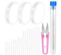 Swpeet 22Pcs 45mm 60mm 75mm 100mm 115mm 125mm Beading Needles and 3 Rolls Elastic Stretch Thread Set, Big Eye Beading Needles Clear Stretch Cord Thread for Jewelry Bracelet Necklace Making Wire