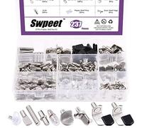 Swpeet 237Pcs 9 Styles Nickel Plated and Metal Shelf Pins Kit with Black Rubber Sleeves, Shelf Bracket Pegs Cabinet Shelf Support Peg Furniture Cabinet Shelf Pegs for Shelf Holes on Cabinets