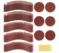 Swpeet 23Pcs 4 x 36 Inch Aluminum Oxide Sanding Belts (80/120/150/240/400 Grits) with 6 Inch No-Hole Back Flocking Sanding Disc (80/100/120/180/240/400 Grits) and Cleaning Eraser