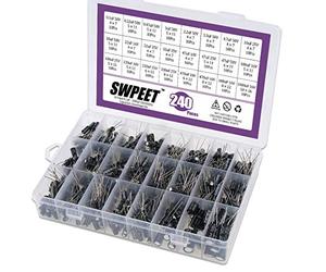 Swpeet 240Pcs 24 Kinds Different Electrolytic Capacitors Range 0.1uF-1000uF Assortment Kit, 10V/16V/25V/50V Aluminum Radial Electrolytic Capacitors for TV, LCD Monitor, Radio, Stereo, Game