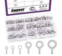 Swpeet 240Pcs Sliver M3.2 M4.2 M5.3 M6.3 M8.4 M10.5 Non-Insulated Open Barrel Wire Crimp Copper Terminal Connerctor Kit, Ring Lugs Crimp Cable Terminal for Crimp Solid Wires or Stranded Wires