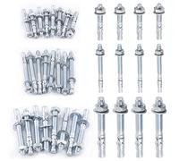 Swpeet 24Pcs 1/2" x 4" | 3/8" x 2-3/4" | 3/10" x 3-1/2" Zinc Plated Heavy Duty Wedge Anchor Assortment Kit, Wedge Anchor Fastener Perfect for Cement and Concrete Structural Anchorage Only