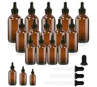 Swpeet 24Pcs 1 oz 2 oz 4 oz Amber Glass Bottles with Black Glass Dropper Assortment Kit, Eye Dropper Bottle Glass Dropper Bottle for Essential Oils, Liquids, Perfume, Leak Proof Travel